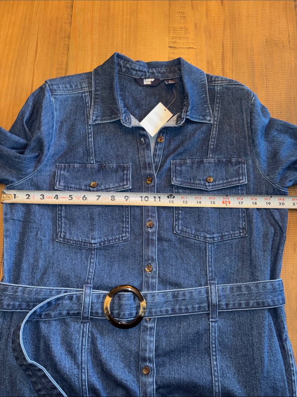 Lands’ End medium Classic Dark Blue Denim Shirt Dress with pockets & Belt nwt! - Picture 5 of 9